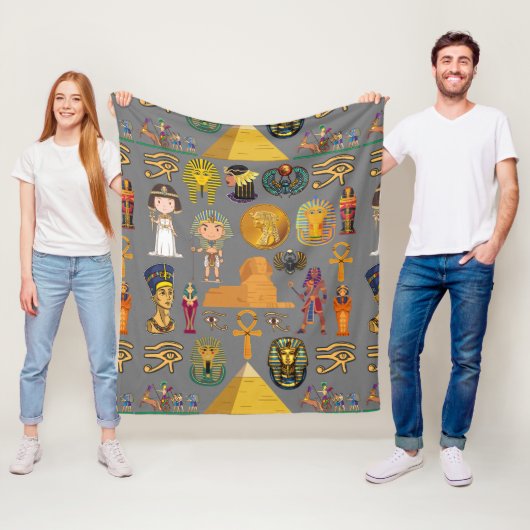 Oude Egyptische Hieroglyphic - Pattern Pharaoh Fleece Deken (In situ)