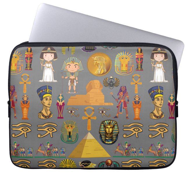 Oude Egyptische Hieroglyphic - Pattern Pharaoh Laptop Sleeve (Voorkant)