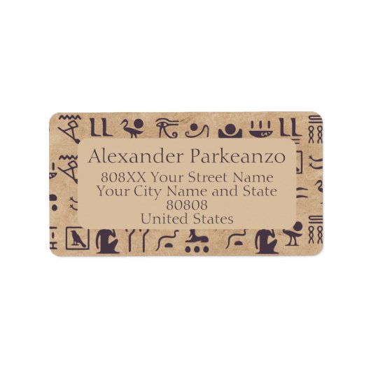 Oude Egyptische Hieroglyphics Kunst over Parchment Etiket (Voorkant)