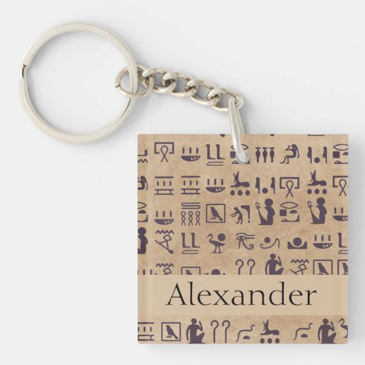 Oude Egyptische Hieroglyphics Kunst over Parchment Sleutelhanger (voorkant)