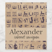 Oude Egyptische Hieroglyphics Kunst over Parchment Wijn Etiket (Enkel label)