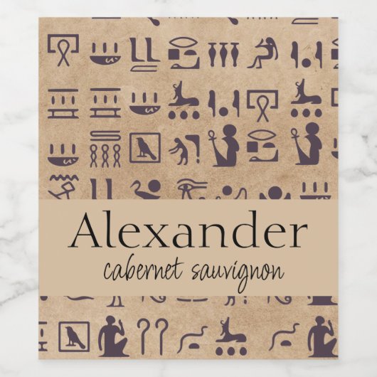 Oude Egyptische Hieroglyphics Kunst over Parchment Wijn Etiket (Enkel label)