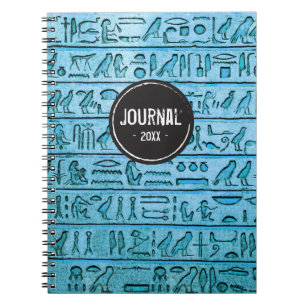 Oude Egyptische Hieroglyphs - blauw Notitieboek
