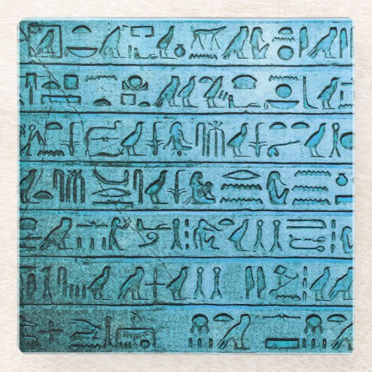 Oude Egyptische Hieroglyphs Blue Glazen Onderzetter (Voorkant)