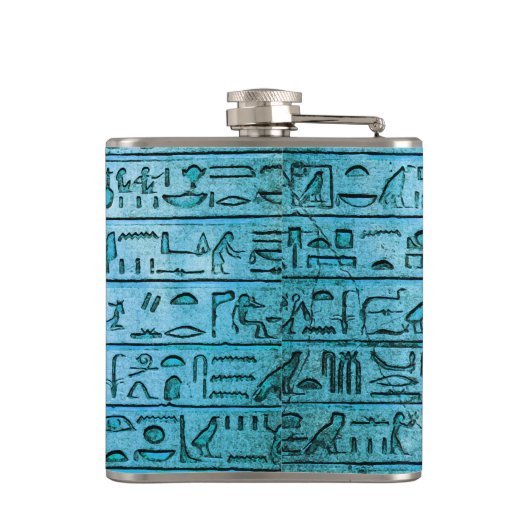 Oude Egyptische Hieroglyphs Blue Hip Flask Heupfles (Achterkant)