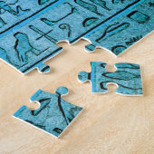 Oude Egyptische Hieroglyphs Blue Jigzaag Puzzle Legpuzzel (Zijkant)