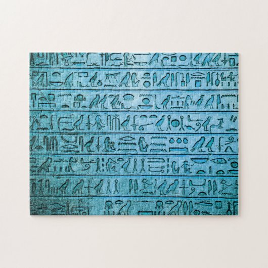 Oude Egyptische Hieroglyphs Blue Jigzaag Puzzle Legpuzzel (Horizontaal)