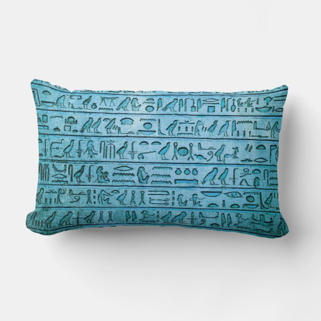 Oude Egyptische Hieroglyphs Blue Lumbar Pillow Kussen (Voorkant)