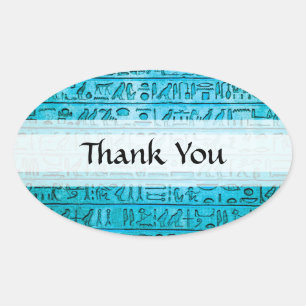 Oude Egyptische Hieroglyphs Blue Ovale Sticker