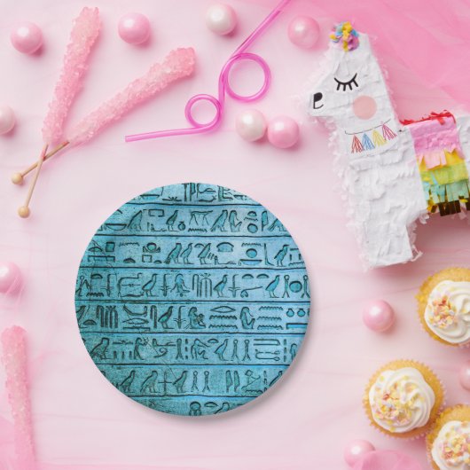 Oude Egyptische Hieroglyphs Blue Paper-Borden Papieren Bordje (Feest)