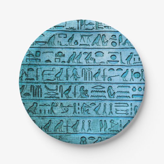 Oude Egyptische Hieroglyphs Blue Paper-Borden Papieren Bordje (Voorkant)