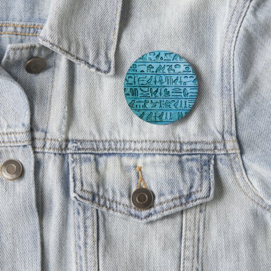 Oude Egyptische Hieroglyphs Blue Ronde Button 5,7 Cm (In situ)