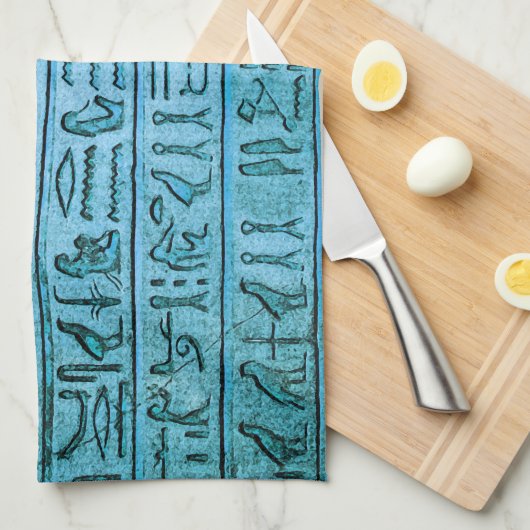 Oude Egyptische Hieroglyphs Blue Theedoek (Quarter Fold)