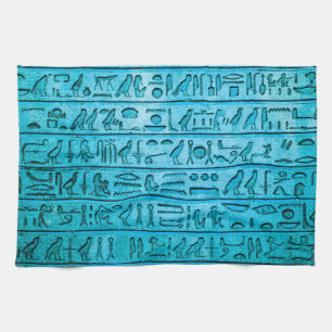 Oude Egyptische Hieroglyphs Blue Theedoek