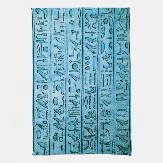 Oude Egyptische Hieroglyphs Blue Theedoek (Verticaal)