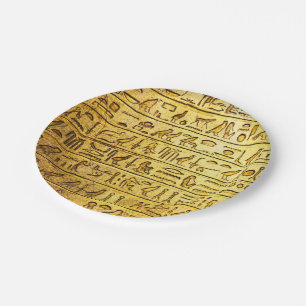 Oude Egyptische Hieroglyphs Borden voor geel papie Papieren Bordje