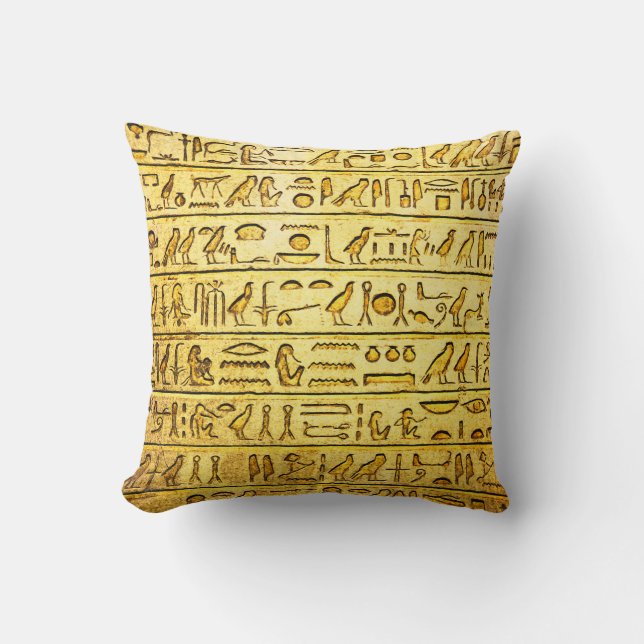 Oude Egyptische Hieroglyphs - Geel Kussen (Voorkant)