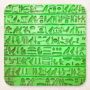 Oude Egyptische Hieroglyphs Green Kartonnen Onderzetters