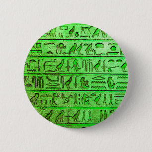 Oude Egyptische Hieroglyphs Green Ronde Button 5,7 Cm
