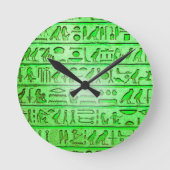 Oude Egyptische Hieroglyphs Green Ronde Klok (Voorkant)