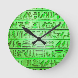 Oude Egyptische Hieroglyphs Green Ronde Klok