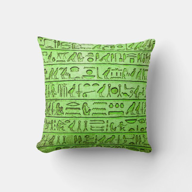 Oude Egyptische Hieroglyphs Green Square Pillow Kussen (Voorkant)