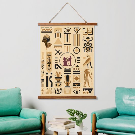 Oude Egyptische Hieroglyphs Hangend Wandkleed (Woonkamer)