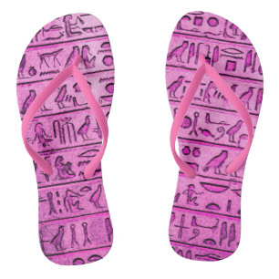 Oude Egyptische Hieroglyphs Paarse Teenslippers