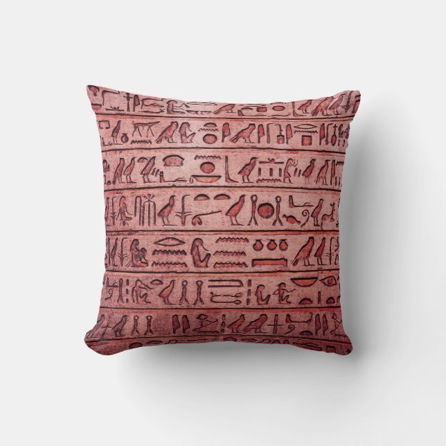 Oude Egyptische Hieroglyphs - Rode Square Pillow Kussen (Voorkant)