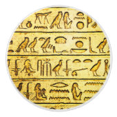 Oude Egyptische Hieroglyphs Yellow Ceramic Knob. Keramische Knop (Voorkant)