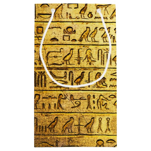 Oude Egyptische Hieroglyphs Yellow Gift Bag Klein Cadeauzakje (Achterkant)