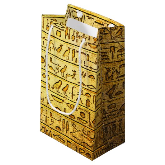 Oude Egyptische Hieroglyphs Yellow Gift Bag Klein Cadeauzakje (Voorkant Gekanteld)