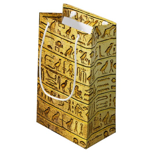 Oude Egyptische Hieroglyphs Yellow Gift Bag Klein Cadeauzakje (Achterkant Gekanteld)