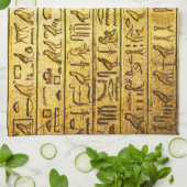 Oude Egyptische Hieroglyphs Yellow Kitchen Towel Theedoek (Gevouwen)
