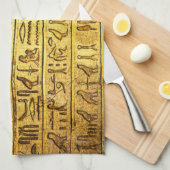 Oude Egyptische Hieroglyphs Yellow Kitchen Towel Theedoek (Quarter Fold)