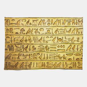 Oude Egyptische Hieroglyphs Yellow Kitchen Towel Theedoek