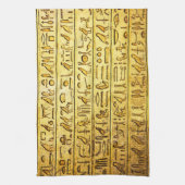 Oude Egyptische Hieroglyphs Yellow Kitchen Towel Theedoek (Verticaal)