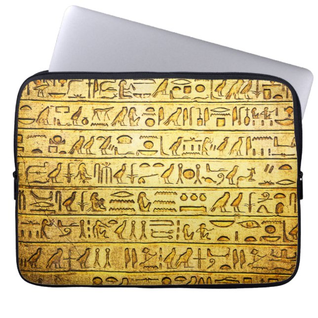 Oude Egyptische Hieroglyphs Yellow Laptop Sleeve (Voorkant)
