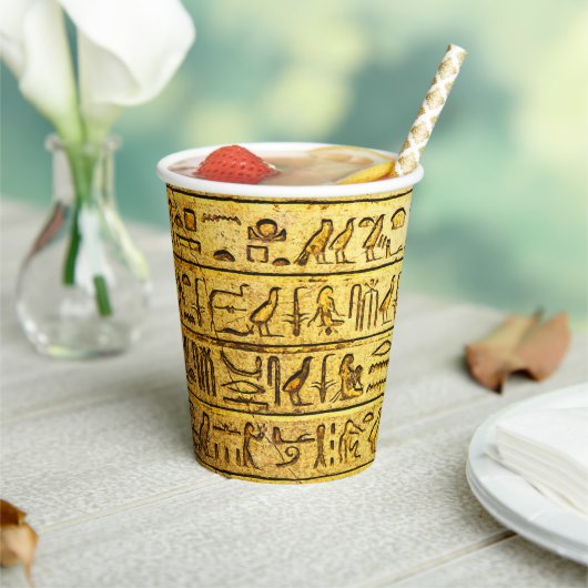 Oude Egyptische Hieroglyphs Yellow Paper Cup Papieren Bekers (Insitu)