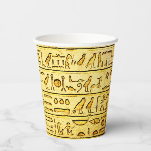 Oude Egyptische Hieroglyphs Yellow Paper Cup Papieren Bekers (Achterkant)