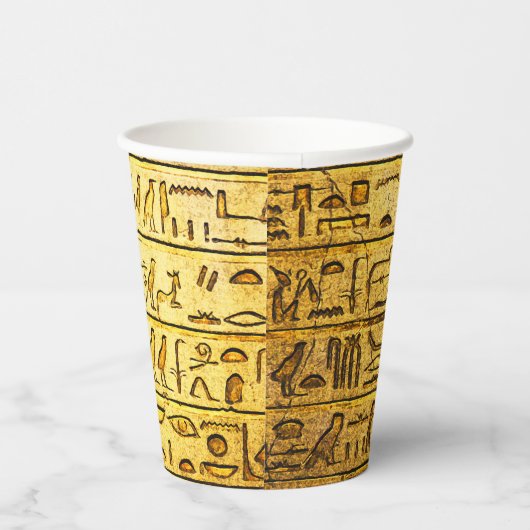 Oude Egyptische Hieroglyphs Yellow Paper Cup Papieren Bekers (Rechts)