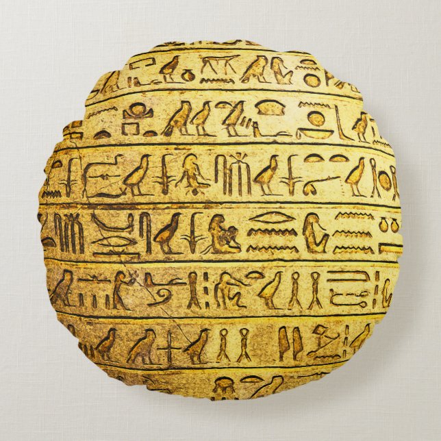 Oude Egyptische Hieroglyphs Yellow Rond Kussen (Voorkant)
