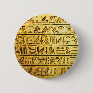 Oude Egyptische Hieroglyphs Yellow Ronde Button 5,7 Cm