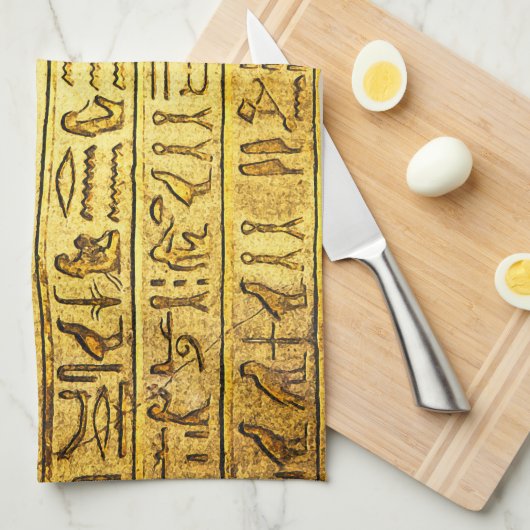 Oude Egyptische Hieroglyphs Yellow Theedoek (Quarter Fold)