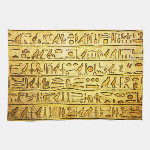 Oude Egyptische Hieroglyphs Yellow Theedoek