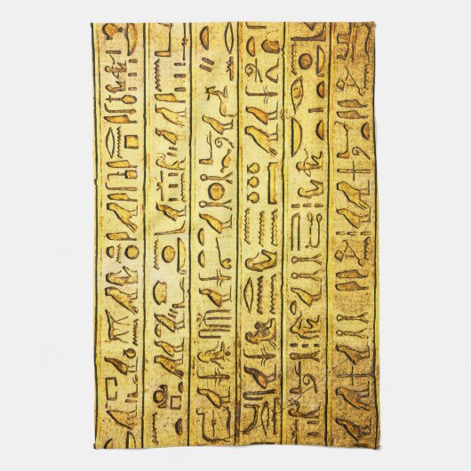 Oude Egyptische Hieroglyphs Yellow Theedoek (Verticaal)