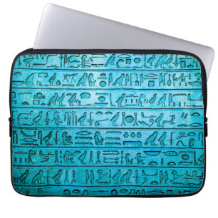 Oude Egyptische Hioglyphs Blauwe laptophoezen Laptop Sleeve