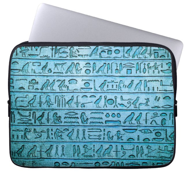 Oude Egyptische Hioglyphs Blauwe laptophoezen Laptop Sleeve (Voorkant)