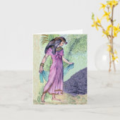  Oude Egyptische Lady Paarse Dress Palms Kaart (Gele Bloem)