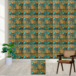 Oude Egyptische Lotus & Hiërogliefen Tegel Art Tegeltje